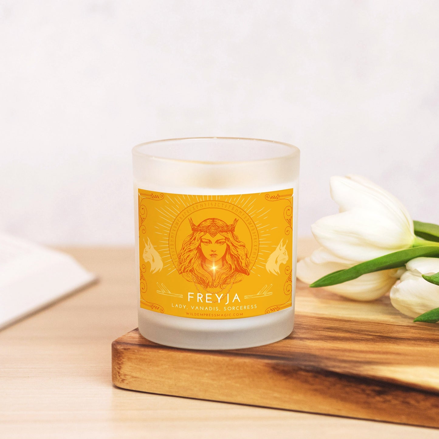 Freyja, Norse Goddess of Love and Magic 11oz Frosted Glass Candle