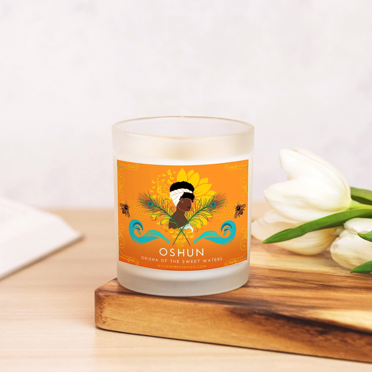 Oshun, Orisha of the Sweet Waters 11oz Frosted Glass Candle