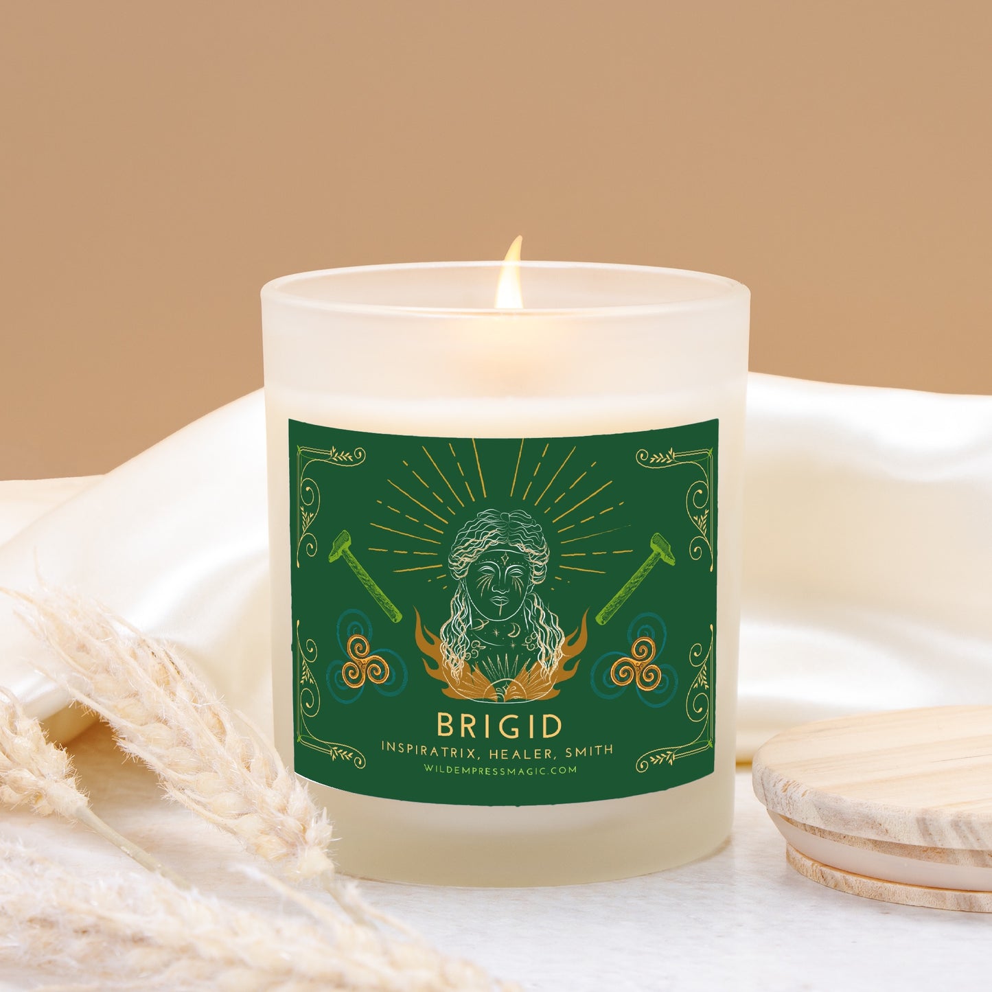 Brigid, Irish Goddess of Healing, Poetry and Smithcraft 11oz Frosted Glass Candle