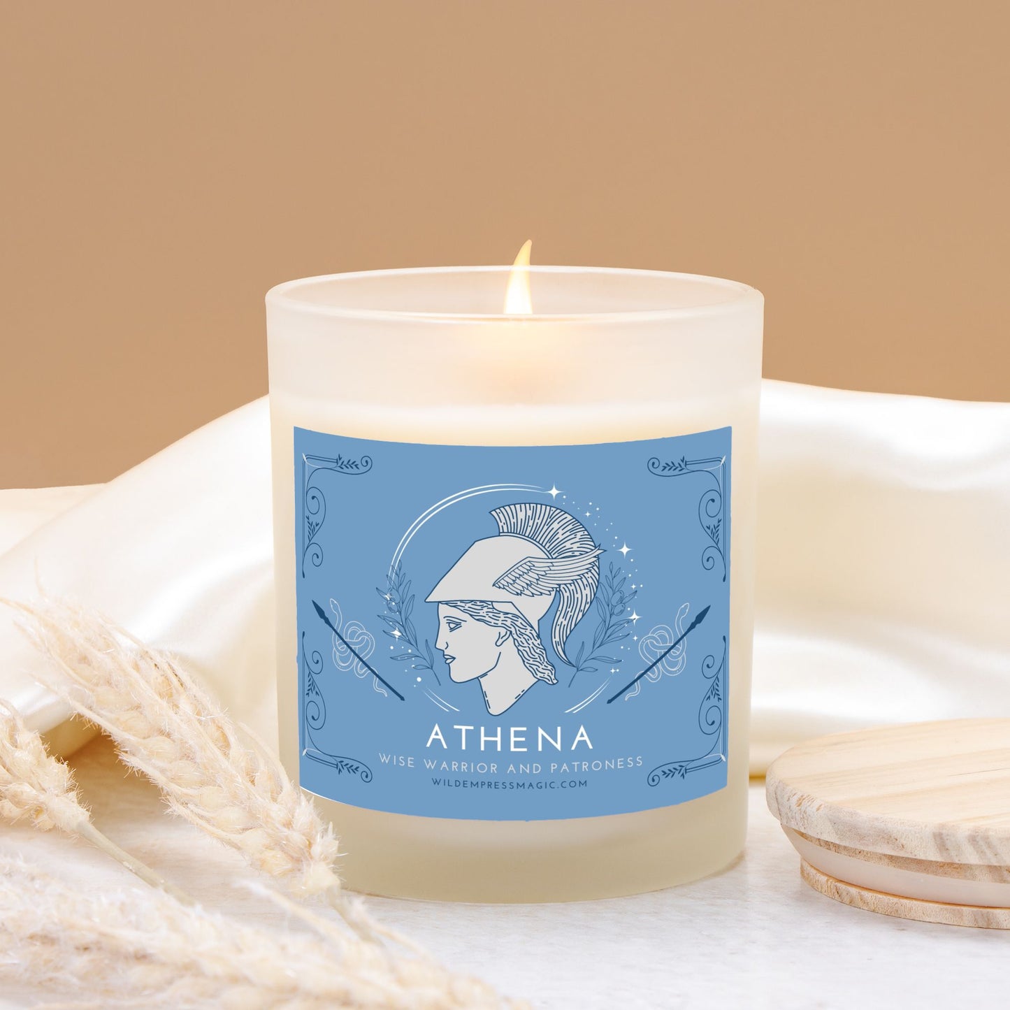 Athena, Greek Goddess of Wisdom and War 11oz Frosted Glass Candle