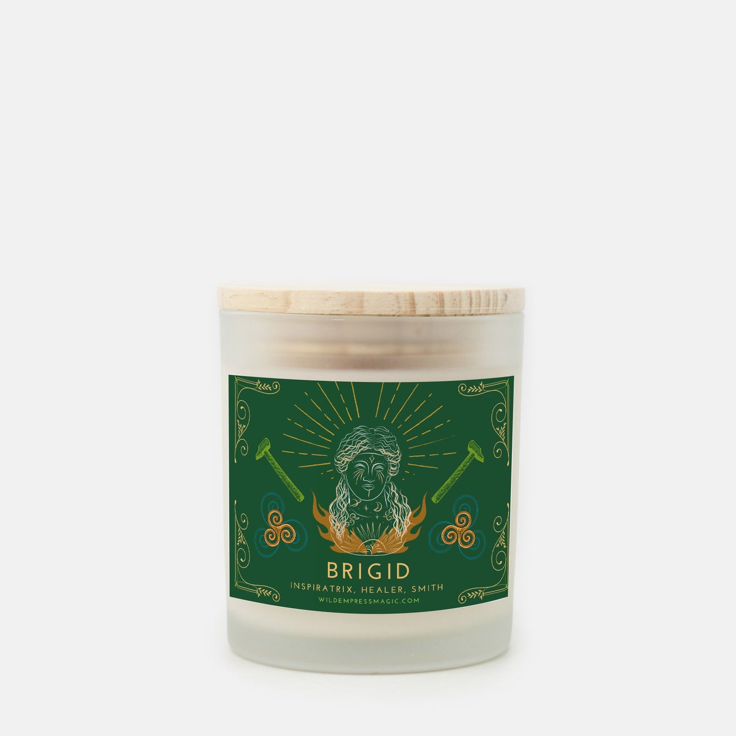 Brigid, Irish Goddess of Healing, Poetry and Smithcraft 11oz Frosted Glass Candle