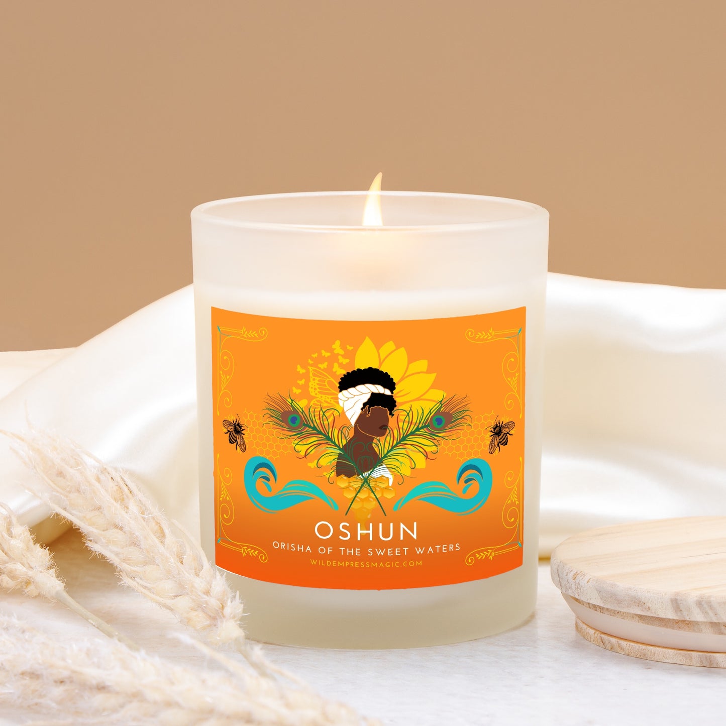 Oshun, Orisha of the Sweet Waters 11oz Frosted Glass Candle