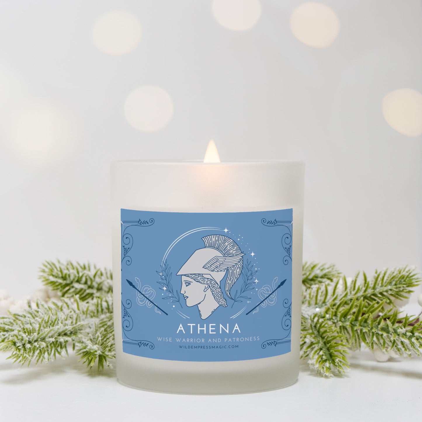 Athena, Greek Goddess of Wisdom and War 11oz Frosted Glass Candle