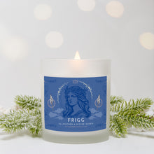 Load image into Gallery viewer, Frigg, Norse Goddess of Marriage and Divine Queen 11oz Frosted Glass Candle
