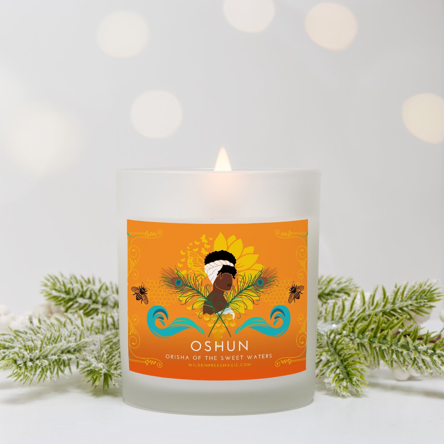 Oshun, Orisha of the Sweet Waters 11oz Frosted Glass Candle