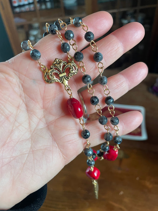 Larvakite and Coral Our Lady of Lourdes Rosary for Gina