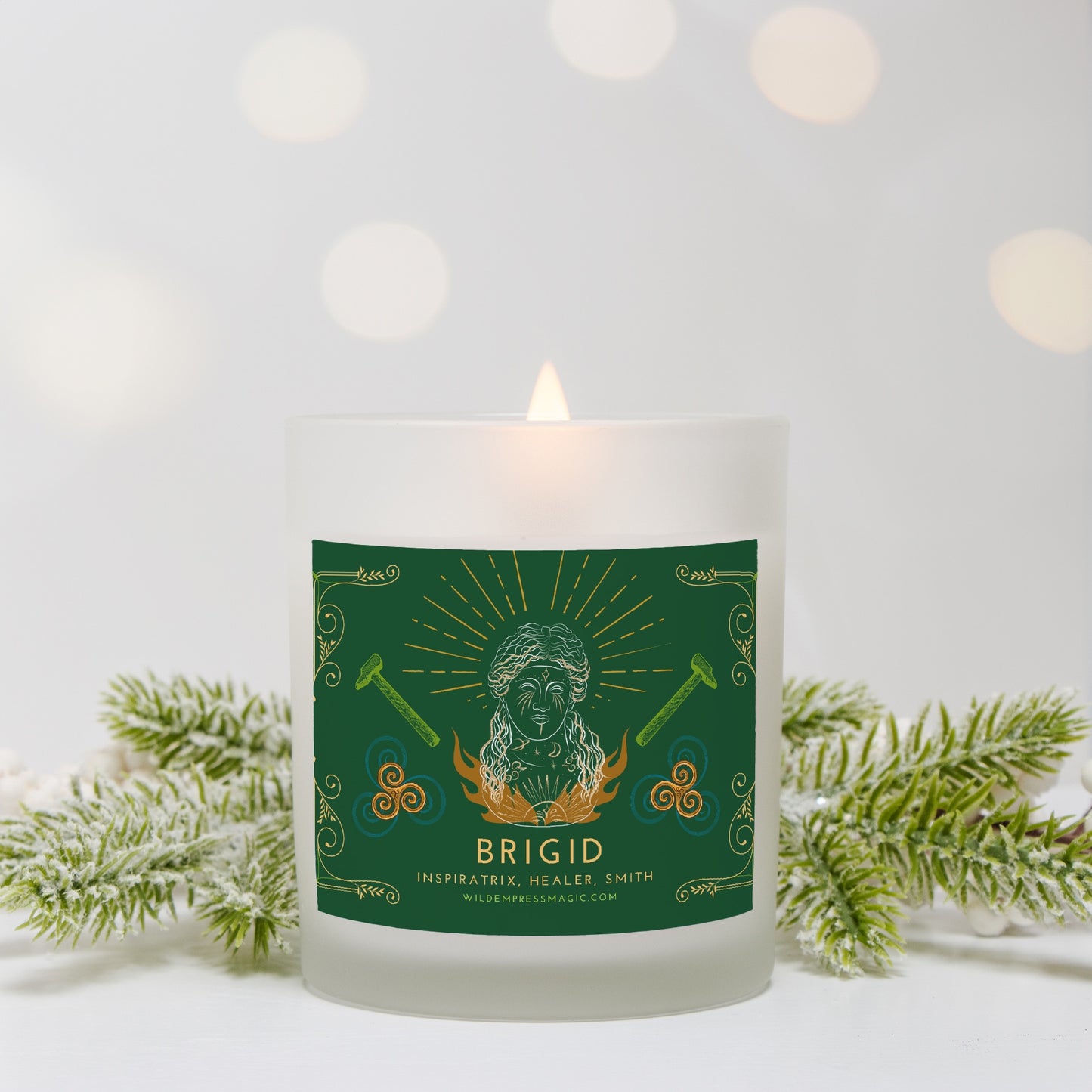 Brigid, Irish Goddess of Healing, Poetry and Smithcraft 11oz Frosted Glass Candle