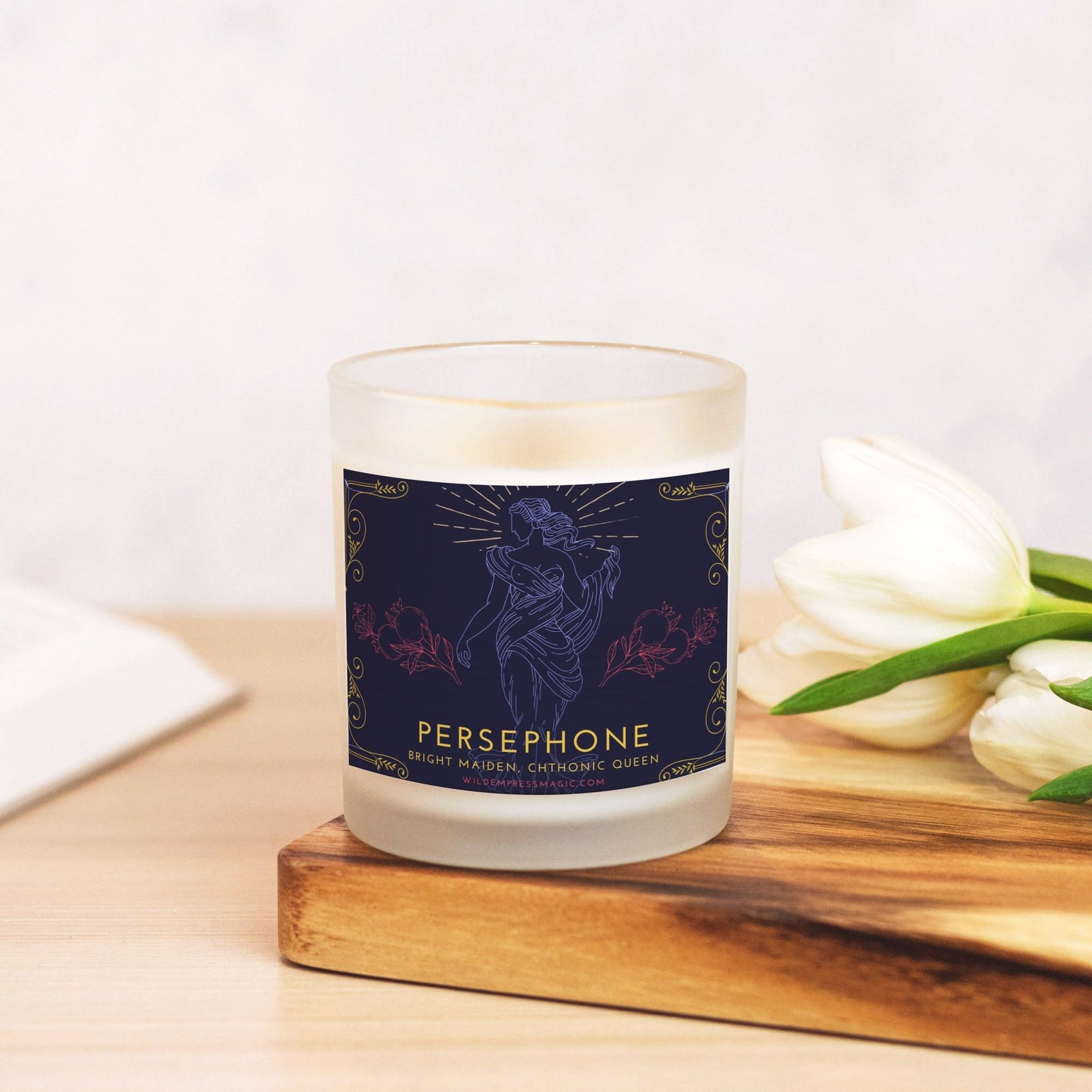 Persephone, Queen of the Underworld 11oz Frosted Glass Candle