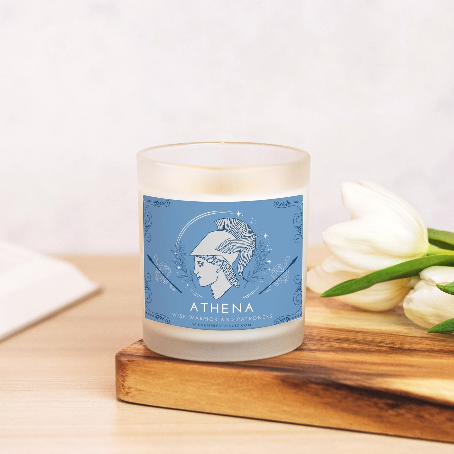 Athena, Greek Goddess of Wisdom and War 11oz Frosted Glass Candle