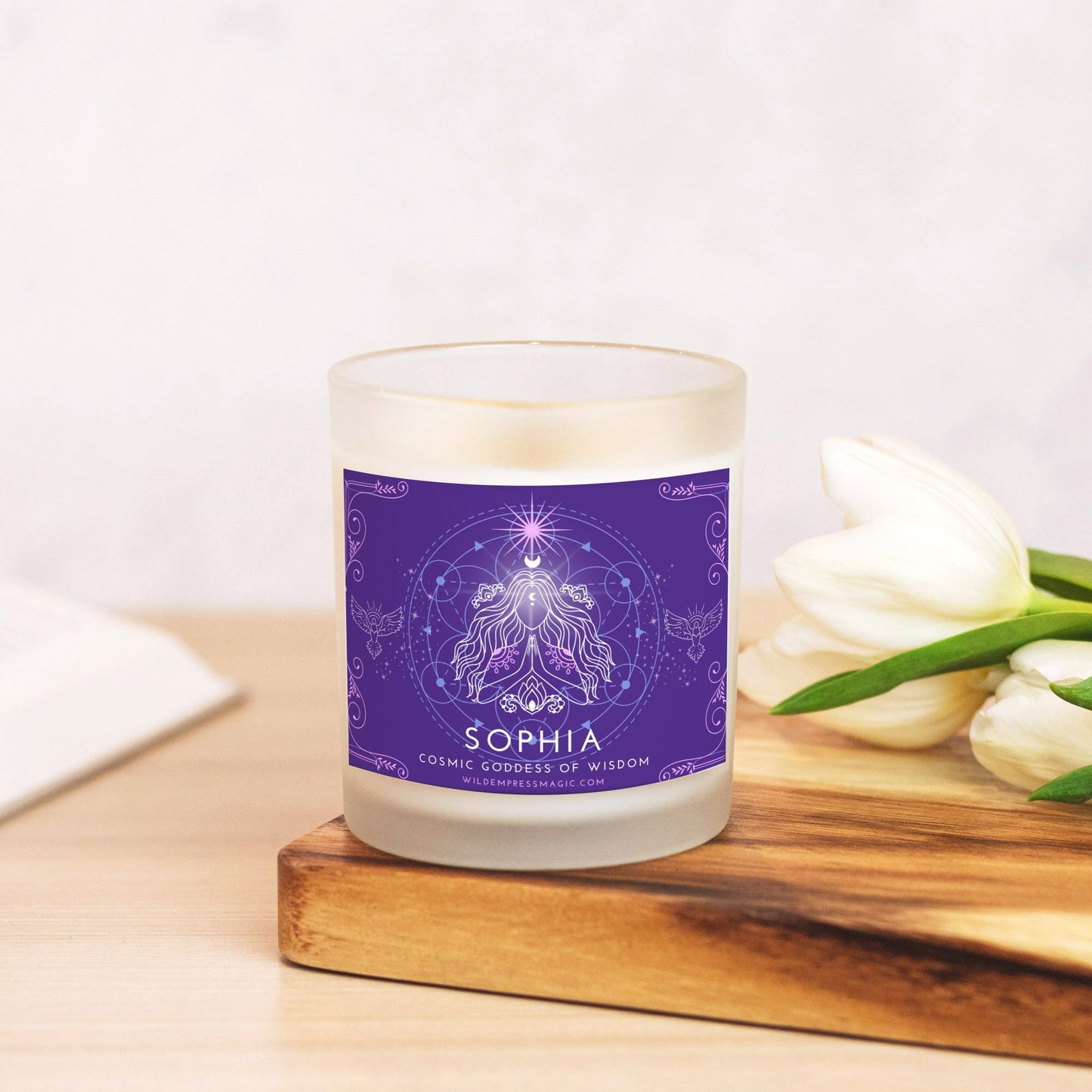 Sophia, Goddess of Wisdom 11oz Frosted Glass Candle